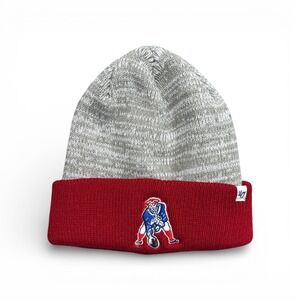 47 Brand New England Patriots Beanie Hat Pat Patriot Throwback Grey Red NFL Knit